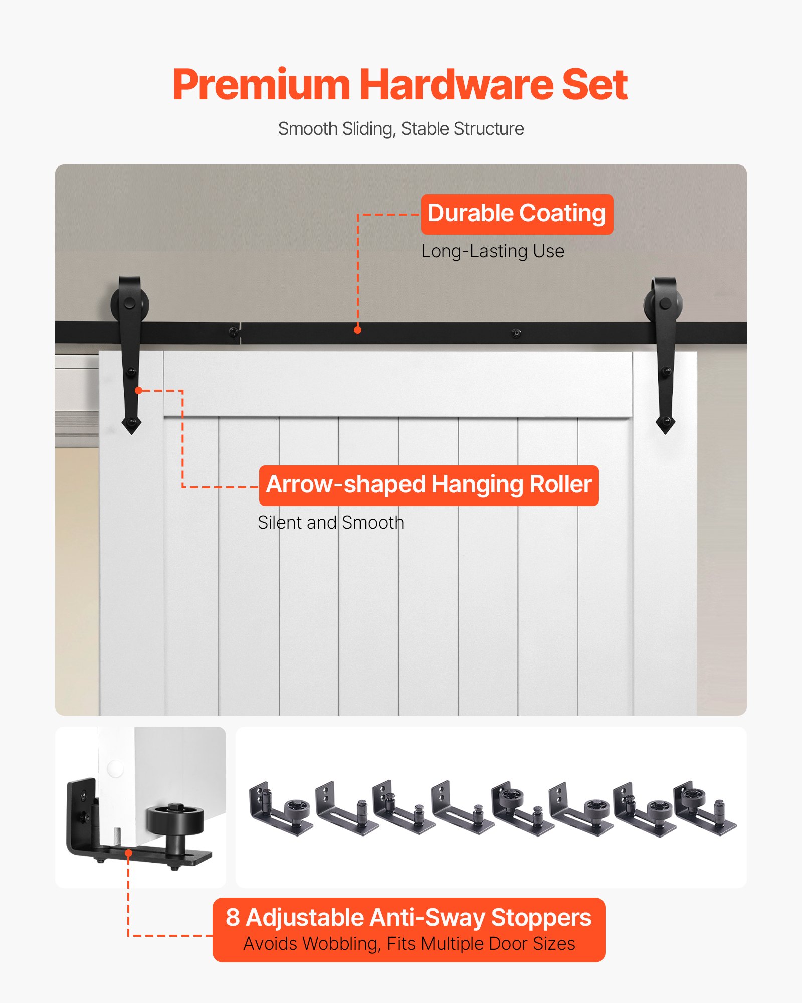 Sliding Barn Door, 42 X 84 Inch, High-Strength MDF Panel, Barn Door With Hardware Kit, Water-Proof PVC Surface, Easy To Install, H-Frame, Smoothly And Quietly Sliding For Living Room, Bathroom — imagen 5