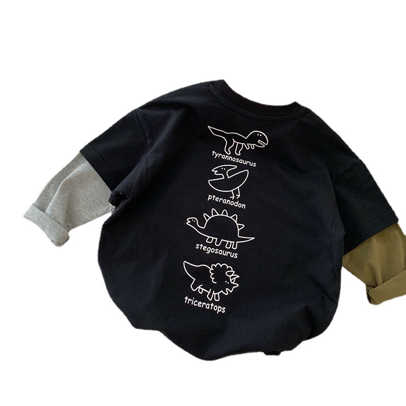 Boys' clothing color blocked dinosaur fake two piece T-shirt — image 6