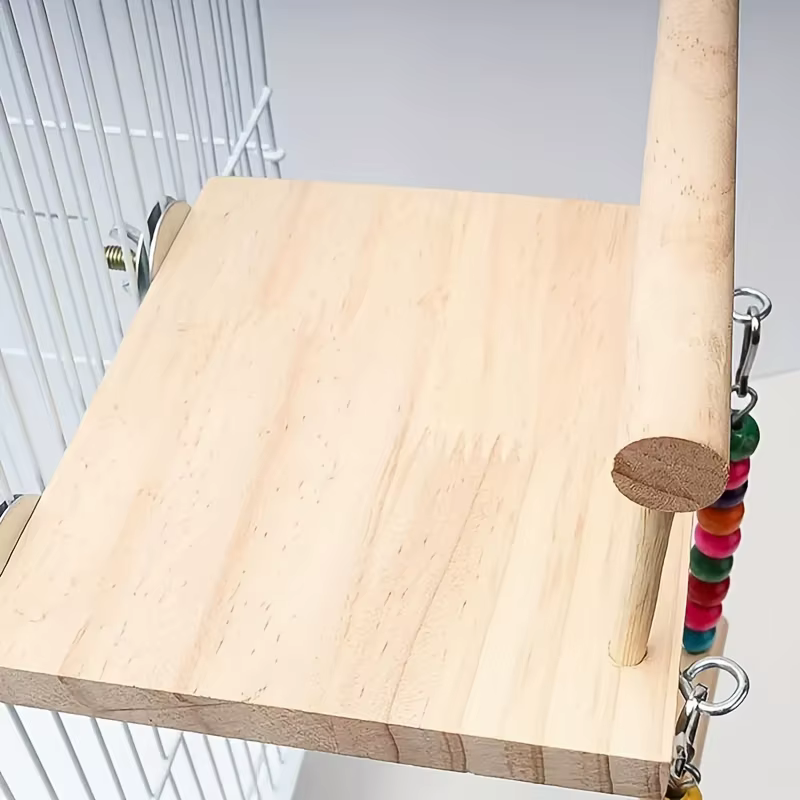 Wooden Bird Perch Platform Stand Parrot Swing Toys Bird Hanging Swing Playstand with Chewing Beads Bird Toys — image 4
