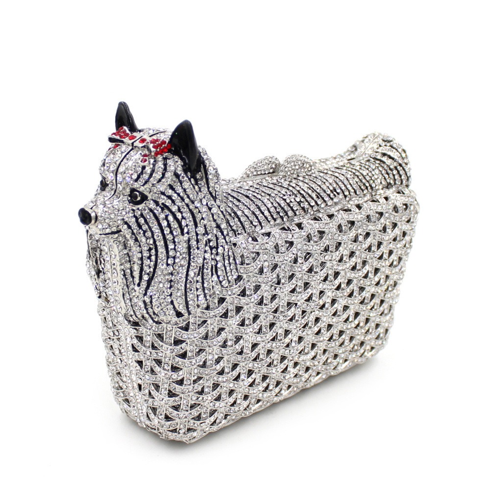 Mochila de perro con diamantes, bolsa de comida de cristal metálico hueco, bolsa de diamantes inlaid a mano, bolsa de mano para mujeres — imagen 5