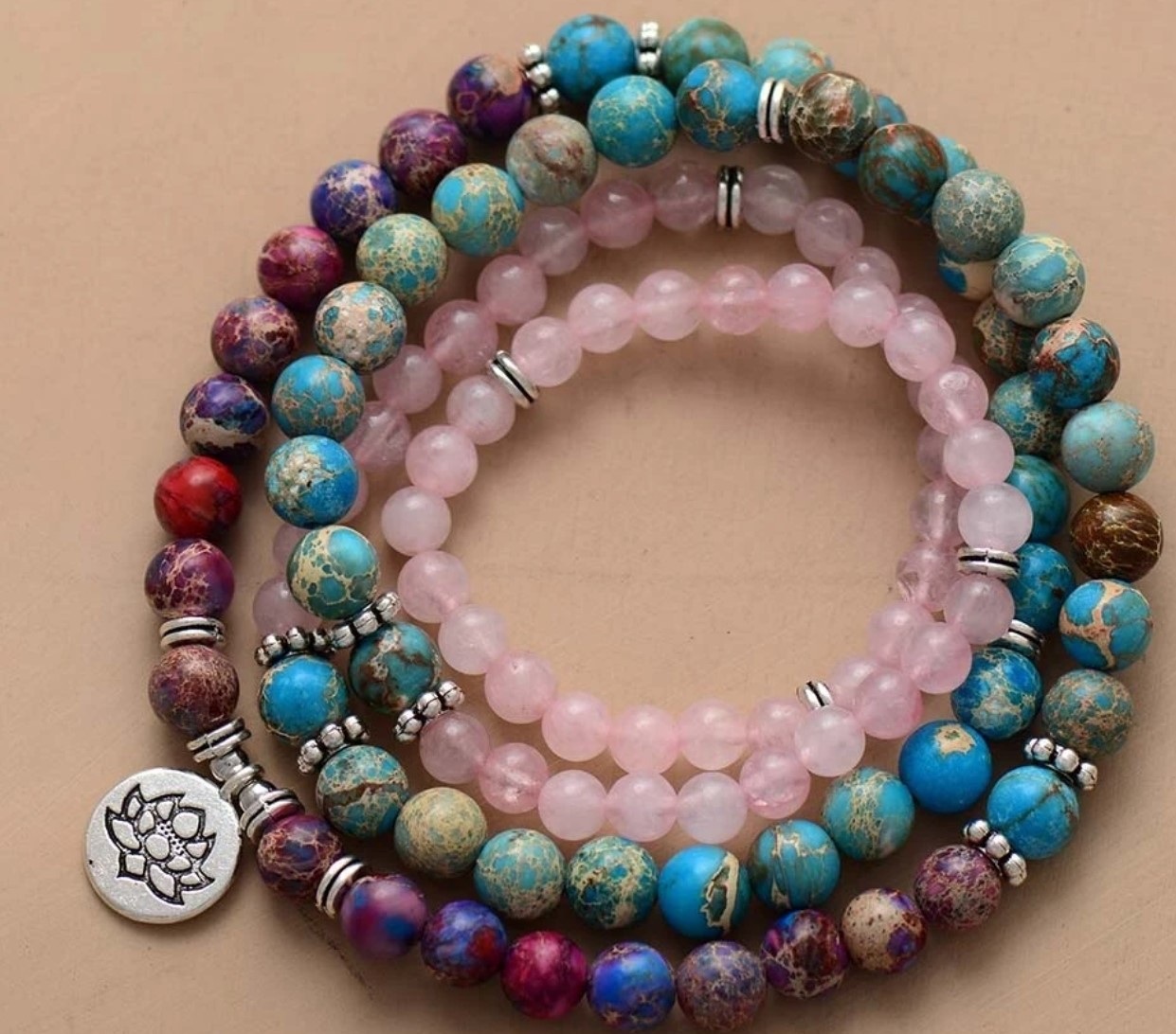 Amazon Stone Tiger Eye Stone Bracelet Necklace 108 Buddha Beads Lotus Bracelet — image 15