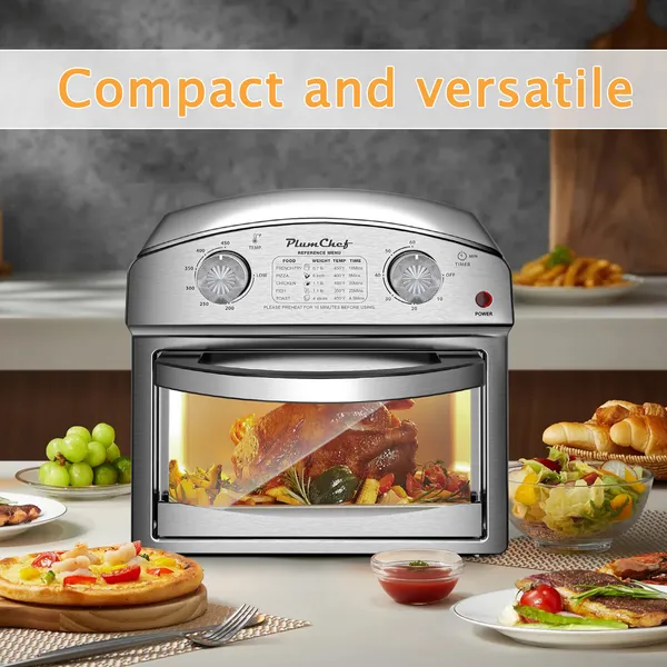 Stainless Steel 12-Liter Air Fryer, Dual Knob Control, 450°F Temperature Range, 60-Min Timer, Presets For French Fries, Pizza, Chicken, Fish, And Toast, Family-Sized Capacity Oven — image 2