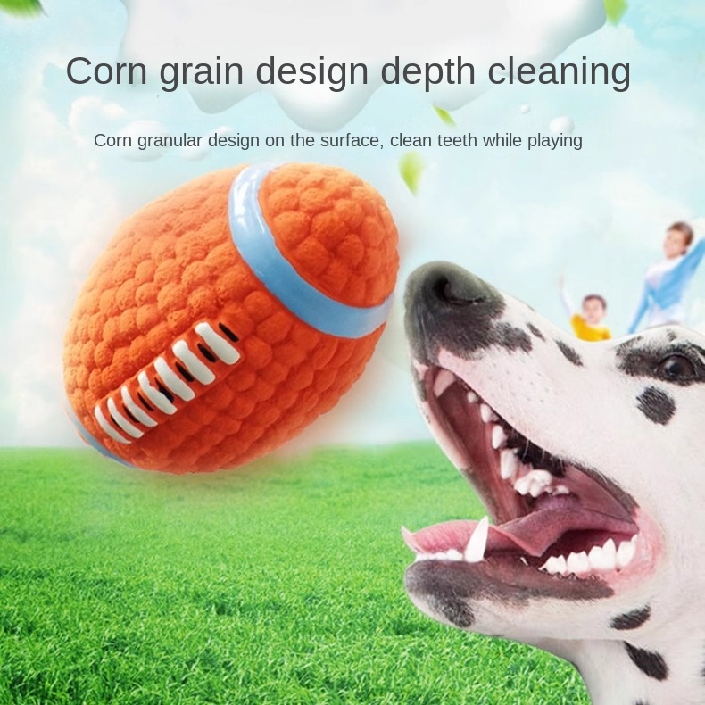 Pelota de Fútbol Rugby con Sonido para Limpiar Dientes, Textura Espesa y Resistente para Perros Grandes Juguetes de Látex — imagen 4