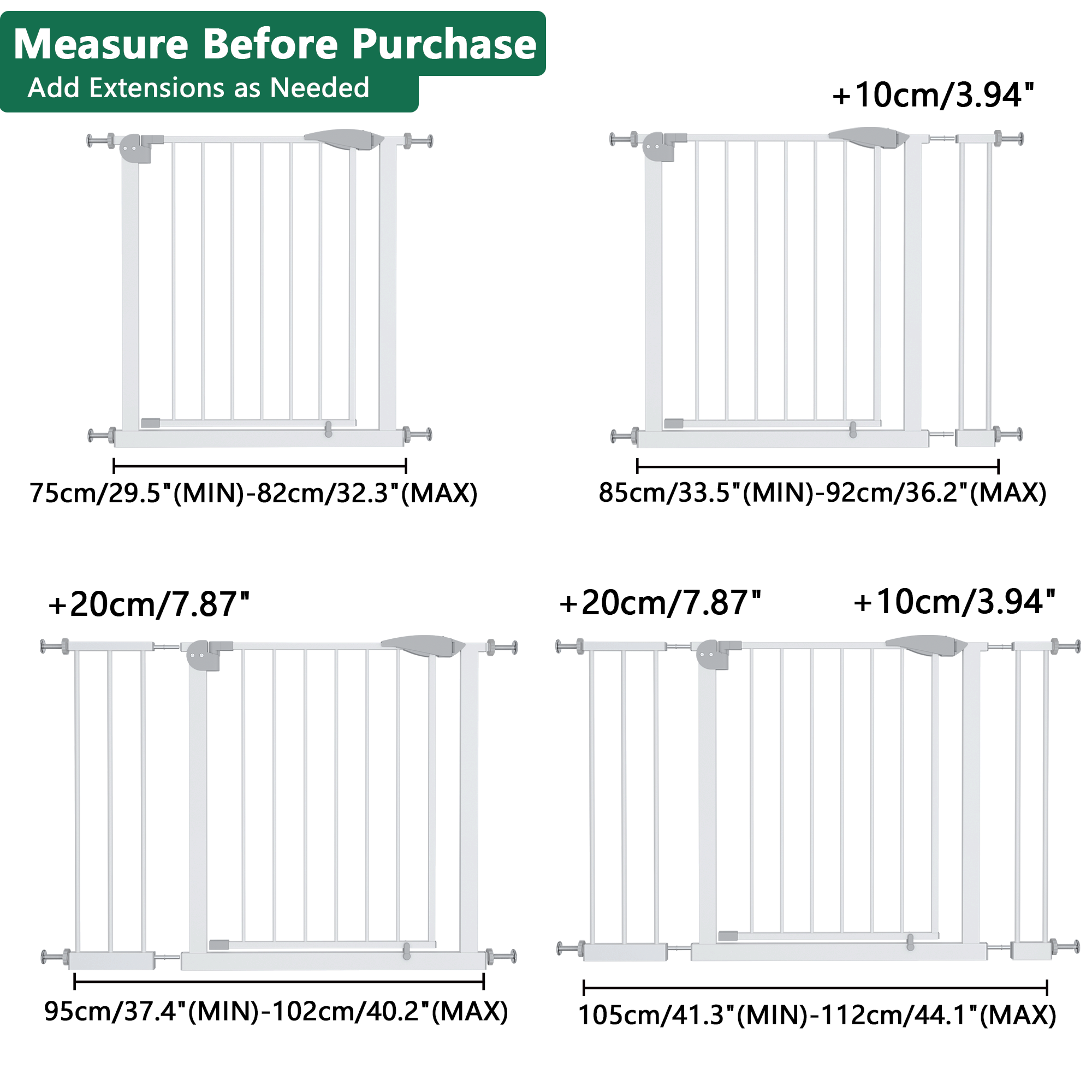 2 Pack 29.5-44.1" Wide Baby Gate for Stairs, Dog Gate Indoor for Doorways, No Drilling Pressure Mounted Pet Gates for Kids, Easy Walk Through Safety Gate, White — image 19