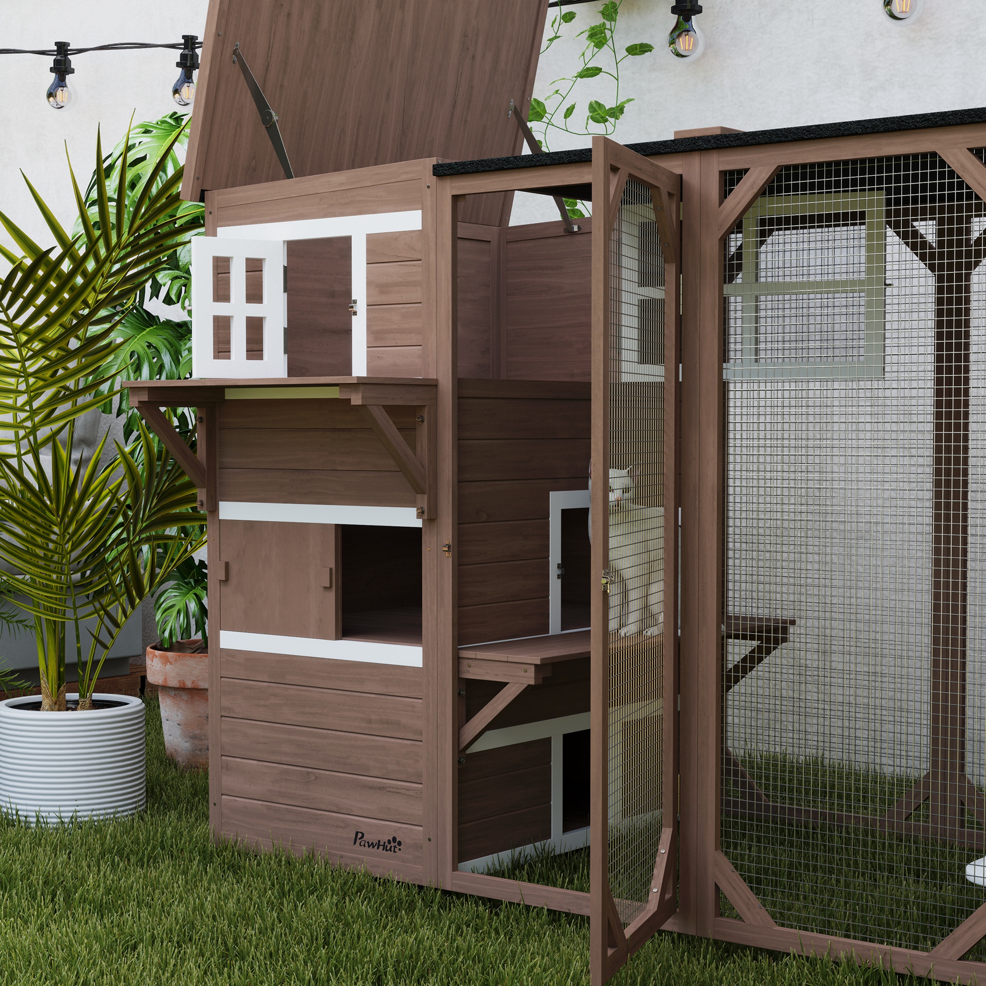 Casa para Gatos al Aire Libre Grande, Diseño Multinivel con Áreas de Escondite Grandes, 2 Niveles y Plataformas Múltiples — imagen 5