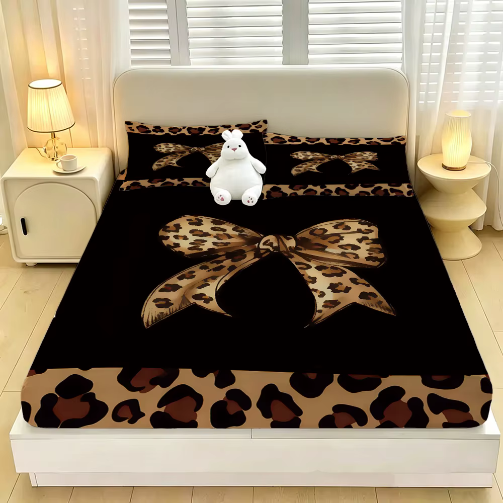 Juego de Sábanas sin Relleno de Verano con Estampado de Leopardo y Moños 3 Piezas, Varios Tamaños, Ropa de Cama Cómoda, Decoración, Lavable a Máquina — imagen 6