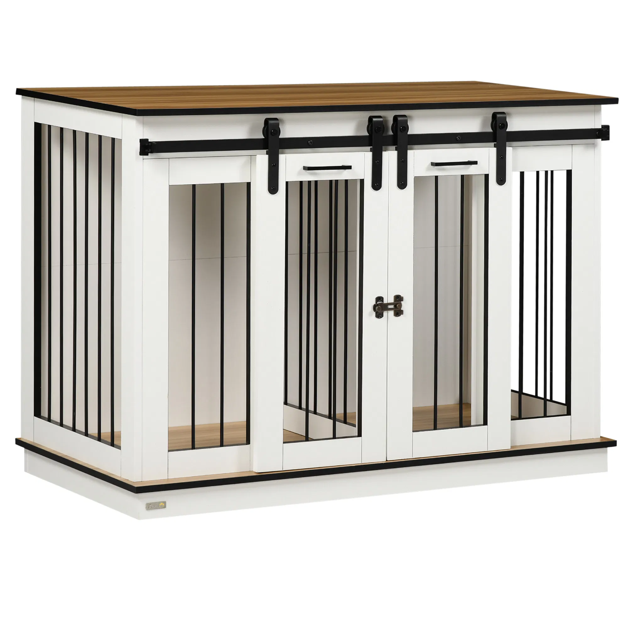 Dog Crate Furniture with Divider Panel, Wooden Dog Kennel TV Stand for Large Breeds, Pet House Side Table for 2 Small Breeds with 2 Rooms Design, 2 Sliding Doors, White — image 1