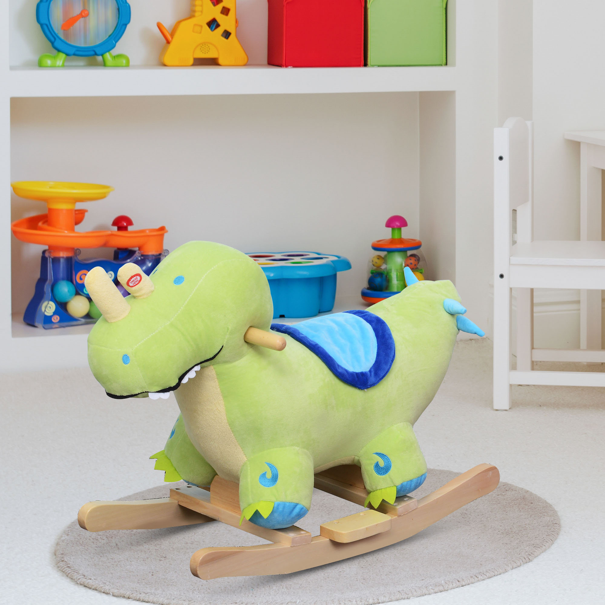 Caballo de Roca Plush para Niños con Sonidos Realistas y Dinosaurio Verde — imagen 1