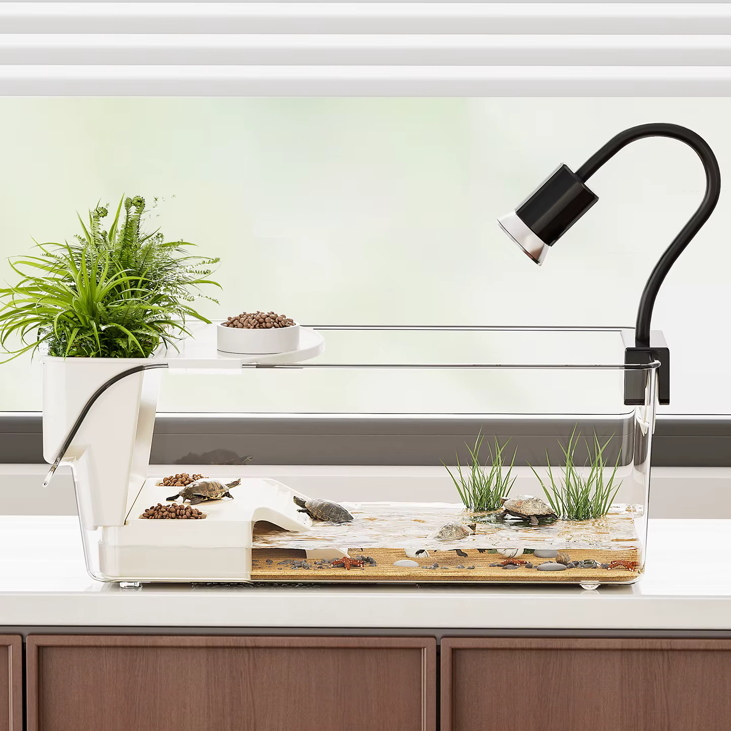 Tanque de Tortugas para Uso Doméstico, Gran Tanque de Peces con Plataforma para Tomar el Sol y Escalar, Ideal para la Mesa del Salón — imagen 3