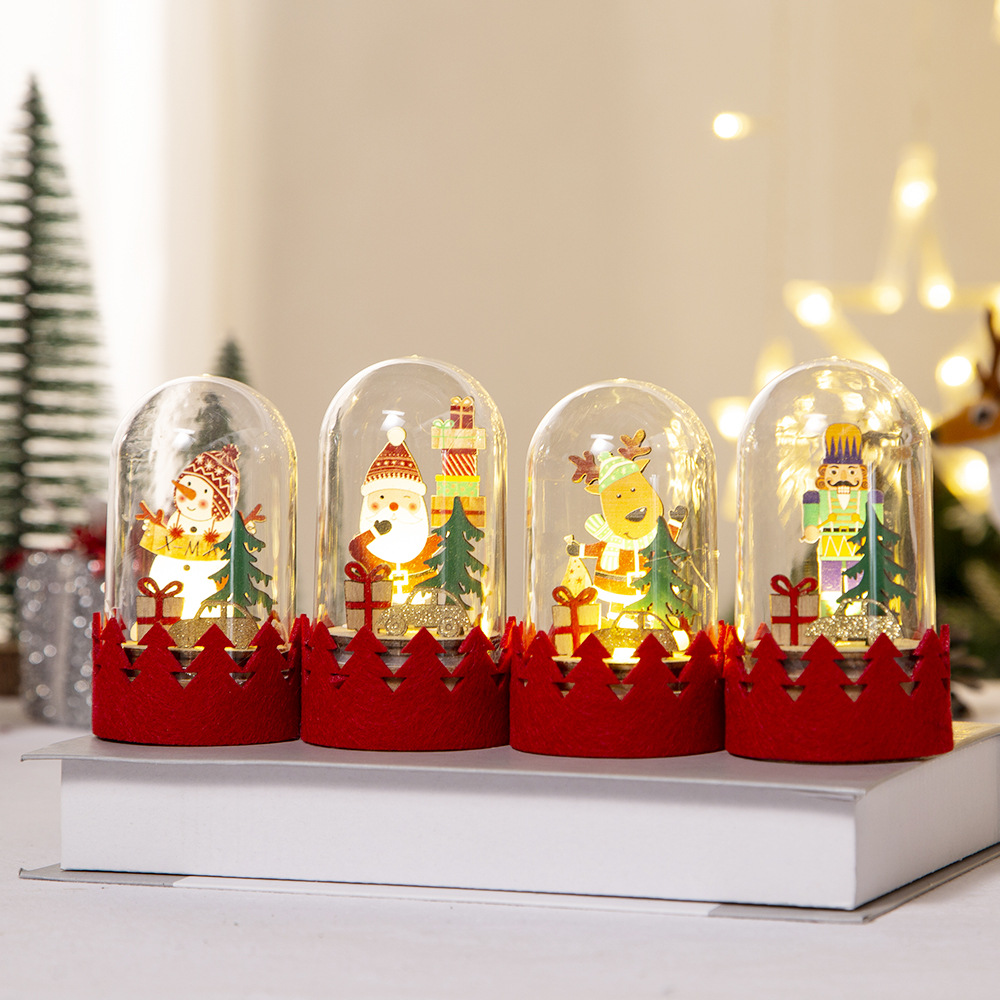Christmas Decoration LED Wooden Figurine Cartoon Santa and Reindeer Window Display Decor — image 3