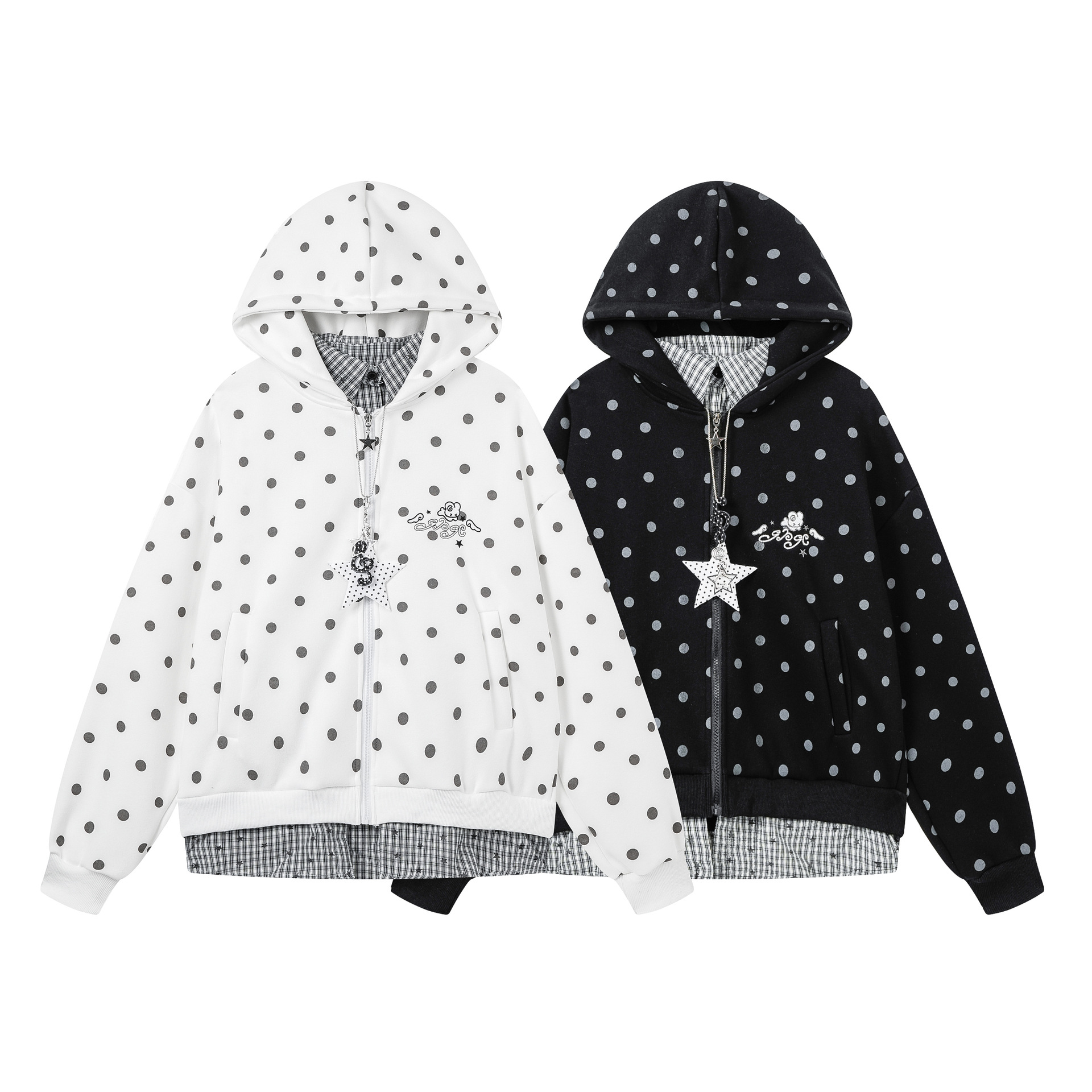 Women's Tie-Dye Hooded Cardigan with Cartoon Kitten Embroidery, Faux Fur Collar and Cat Ears — image 5