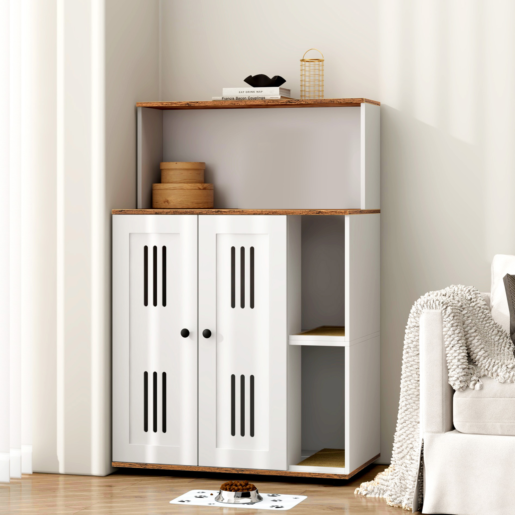 Caja de Arena Oculta para 2 Gatos, Mueble Escondido para Felinos, Cabaña de Arena Doble, Usable como Mueble Lateral y Baño — imagen 1