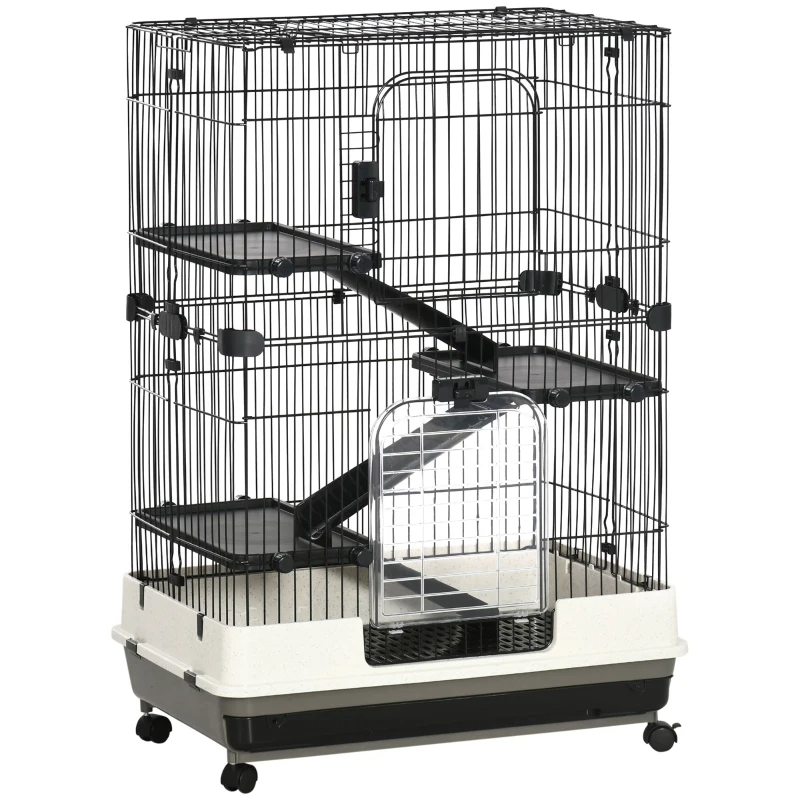 4-Level Small Animal Cage Rabbit Hutch With Universal Lockable Wheels, Slide-out Tray For Bunny, Chinchillas, Ferret, Black — imagen 2
