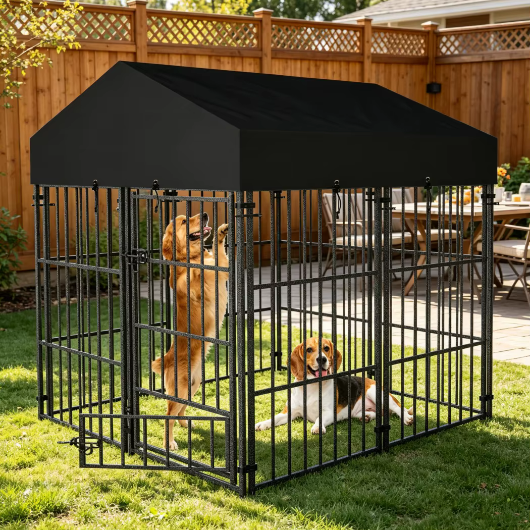 Cubo de Perro Resistente al Uso Intenso con Techo - Cárcel para Mascotas Metálica Exterior e Interior con Entrada Segura — imagen 5