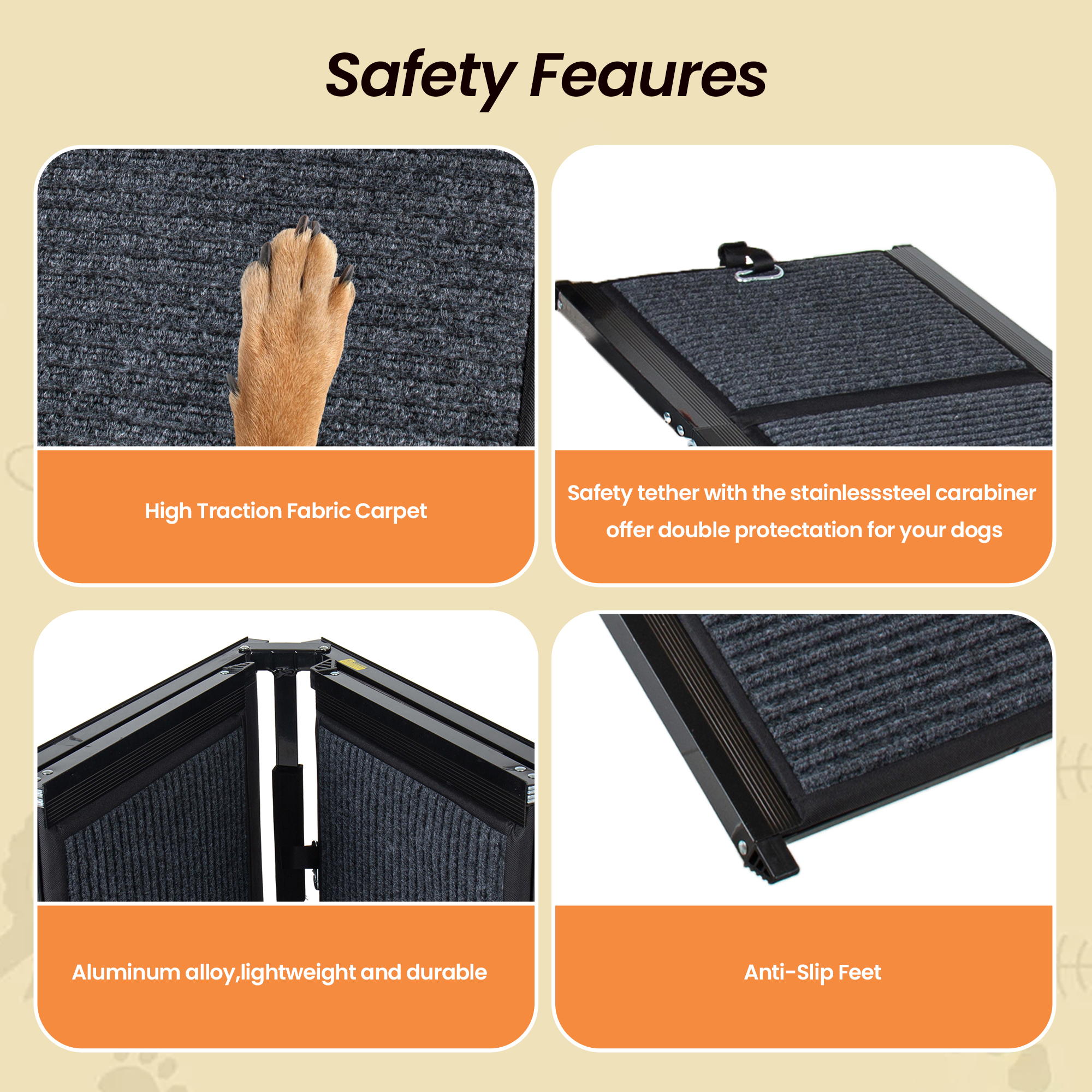 Folding Dog Ramp For Cars, 63 Long & 17.3 Wide Portable Dog Ramps For Large Dogs With Non-Slip Rug Surface Dog Car Ramp For SUV Car & Truck, Supports Up To 250 Lbs — image 2