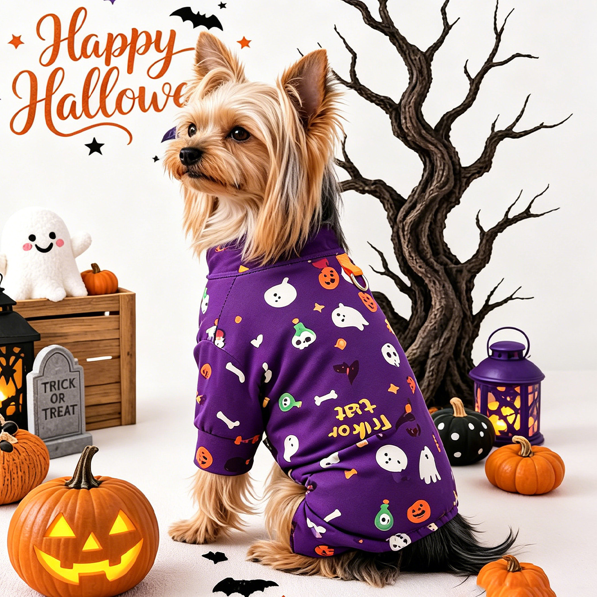 Pet Clothes for Dogs and Cats, Halloween Cartoon Onesie Pajamas, Belly Cover Sleepwear — image 2