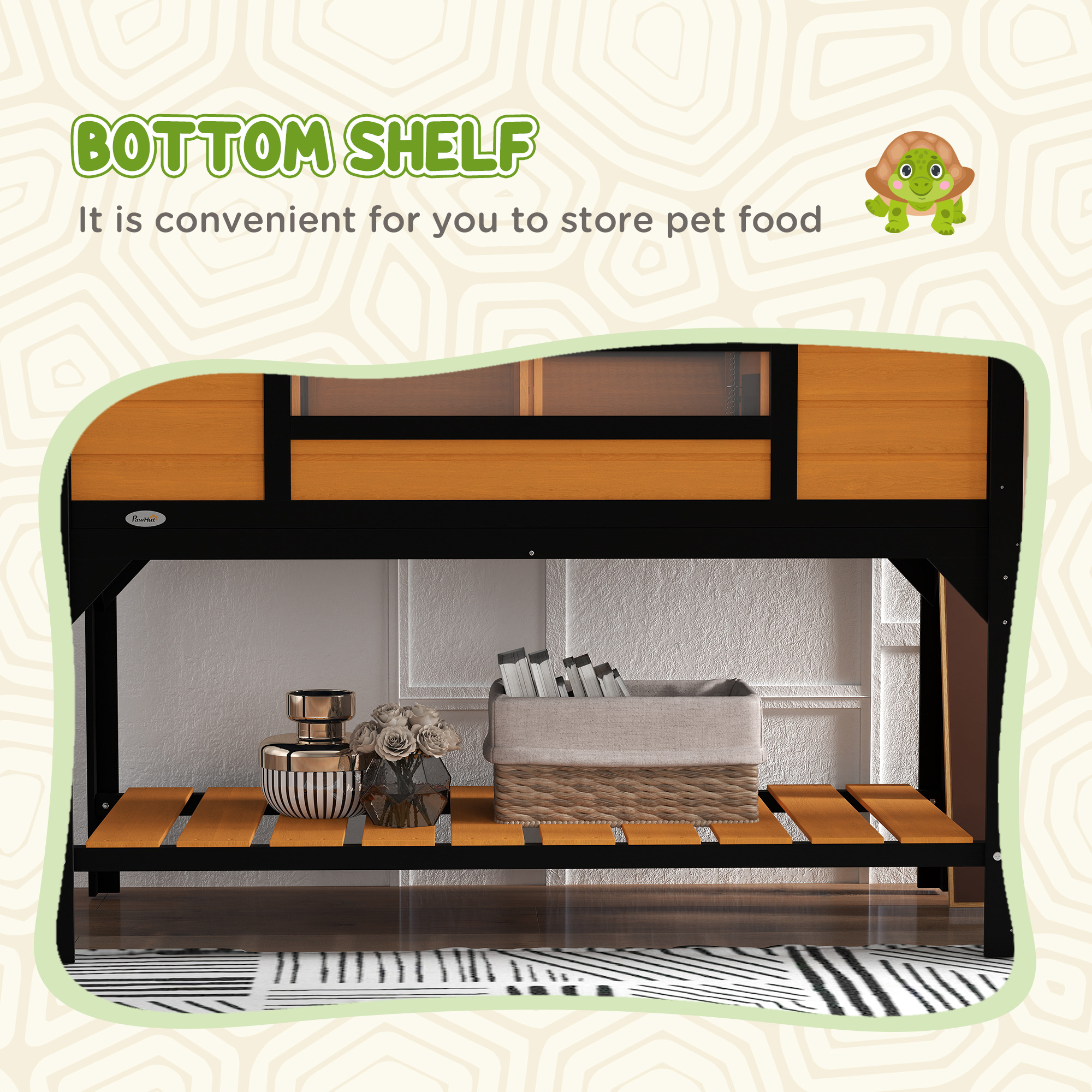 Casa para Tortugas con Soporte de Lámpara Ajustable, Almacenamiento y Plataforma, Dos Casas Principales, Tapón Abordable, Amarillo — imagen 4