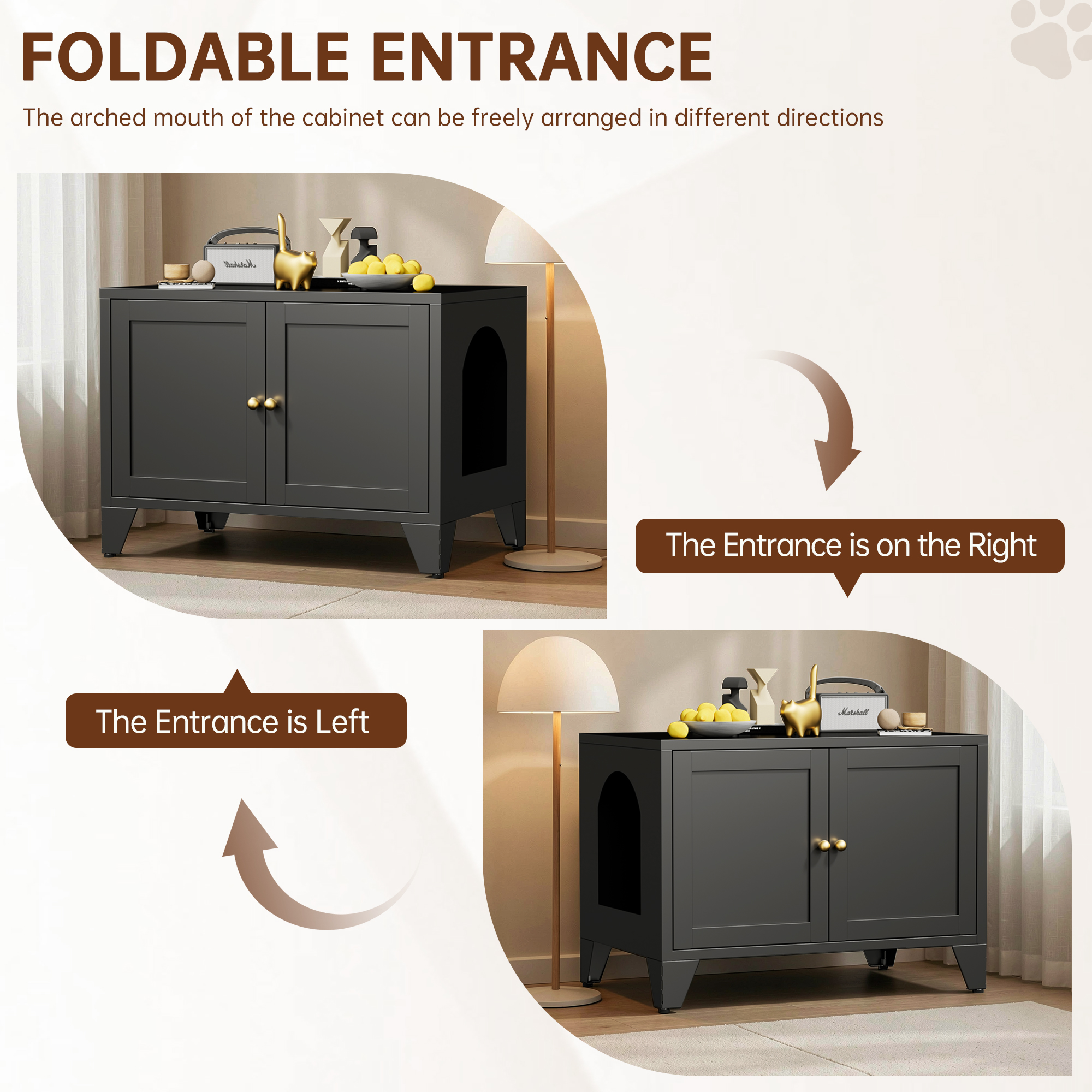 Caja de Arena para Gatos en Metalo, Decoración Moderna Oculta para Hogares con Mascotas, Casa para Limpieza de Gatos Freestanding, Adecuado para la Mayoría de Cajas de Arena Estándar, Mesa de Sede Decorativa para Hogar Negro — imagen 5