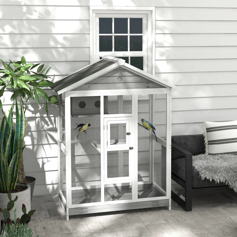 PawHut 64.5 Wooden Bird Cage Aviary, Flight Cage With 4 Perches, Nest And Slide-Out Tray For Indoor Outdoor, GrayMultiple Packages — imagen 7