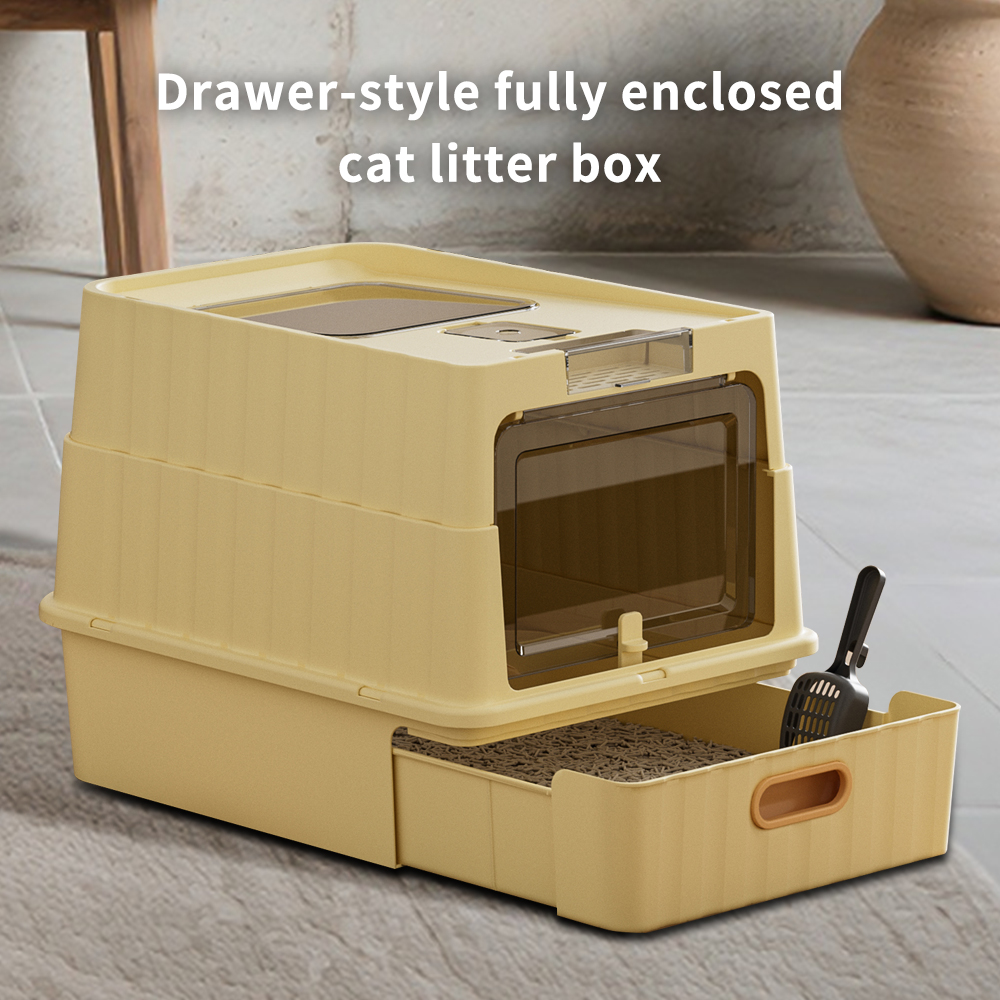 Caja de Arena para Gatos con Acceso Doble y Cierre Total, Diseño Anti-Rastro en Entrada Superior, Espacio Ampliado para Orinar con Cuchara de Limpieza — imagen 4