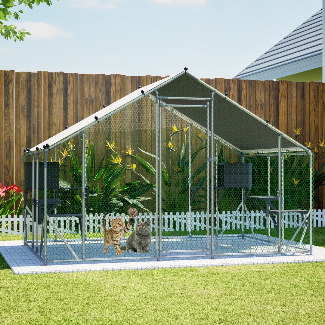 Gabinete de Metal Exterior Resistente 3x2m para Gatos - Plataforma DIY en Madera Sólida, Bloqueo de Seguridad Doble y Mayor Estabilidad, Uso Multi-Animal, Carpa Impermeable Incluida — imagen 6