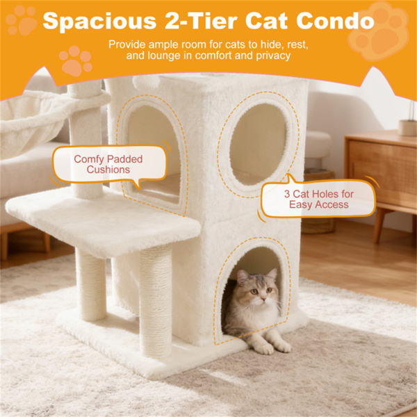 Rascador para Gatos Multinivel Beige de 33.5 Pulgadas con Condominio de 2 Niveles, Postes de Rascar de Sisal y Dispositivo Antivuelco para Gatos — imagen 5