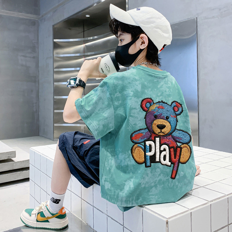 Children's T-Shirt Boy Front and Back Printed Cartoon Bear Short Sleeve Cool Casual Loose Top — image 3