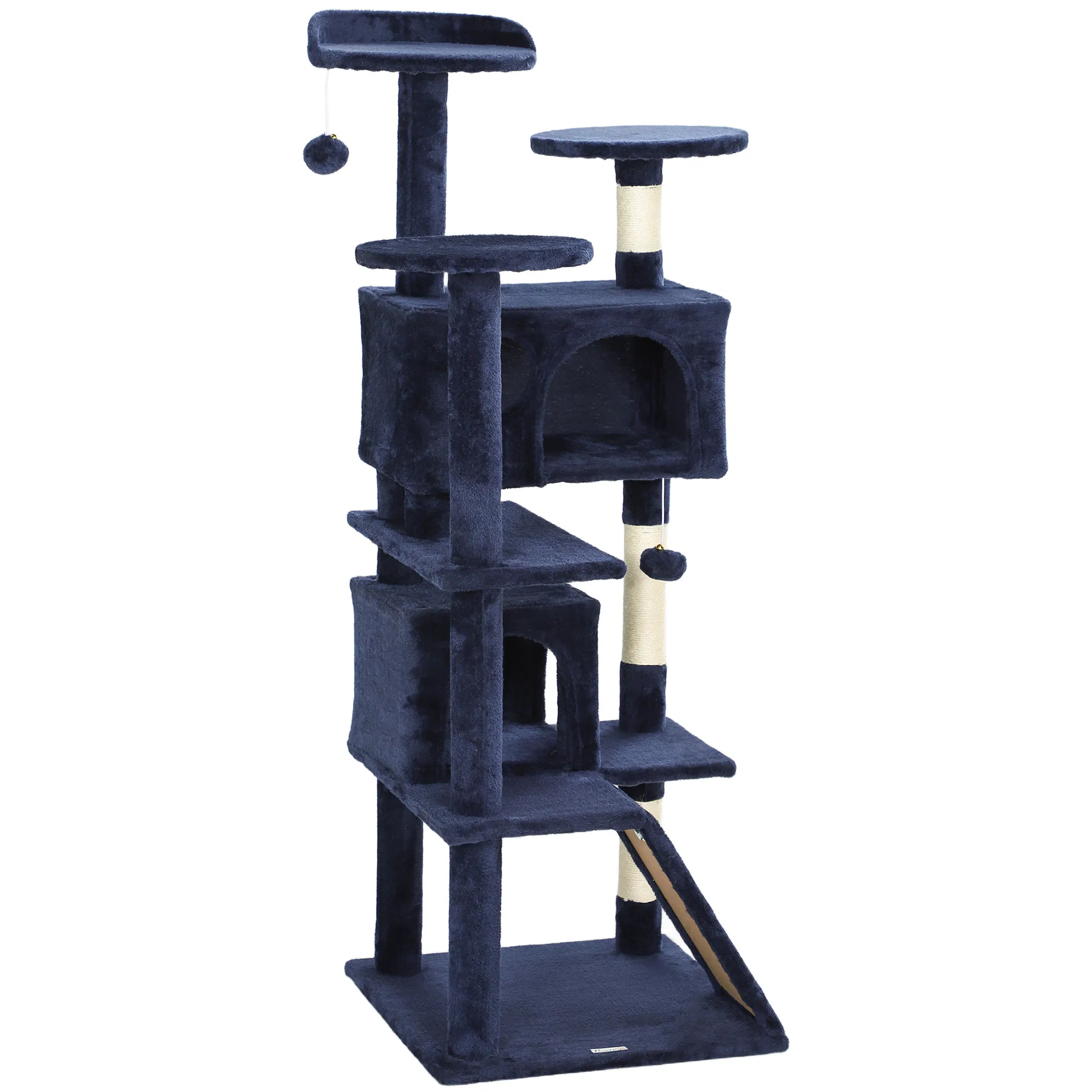 54" Cat Tree, Multi-Level Cat Tower with Scratching Posts, Cat Condos, Bed, Platforms, Ramp, Toy Ball, Dark Blue — image 1