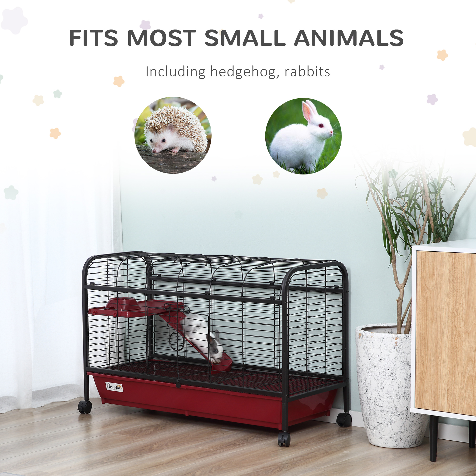 L Small Animal Cage, Pet Play House for Rabbit Hutch Ferret with Feeder, Rolling Wheels, Platform, Ramp — image 8