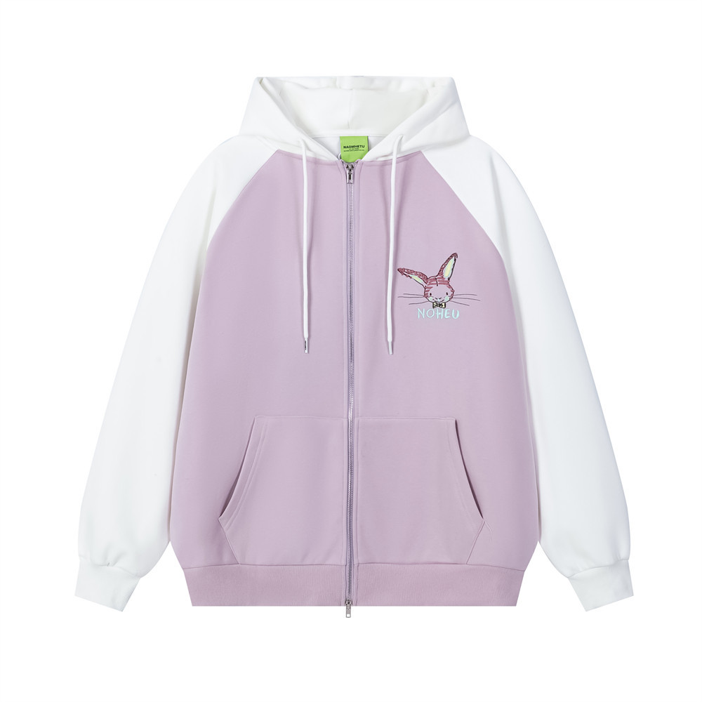 Cartoon Rabbit Embroidered Hoodie with Velvet — image 6