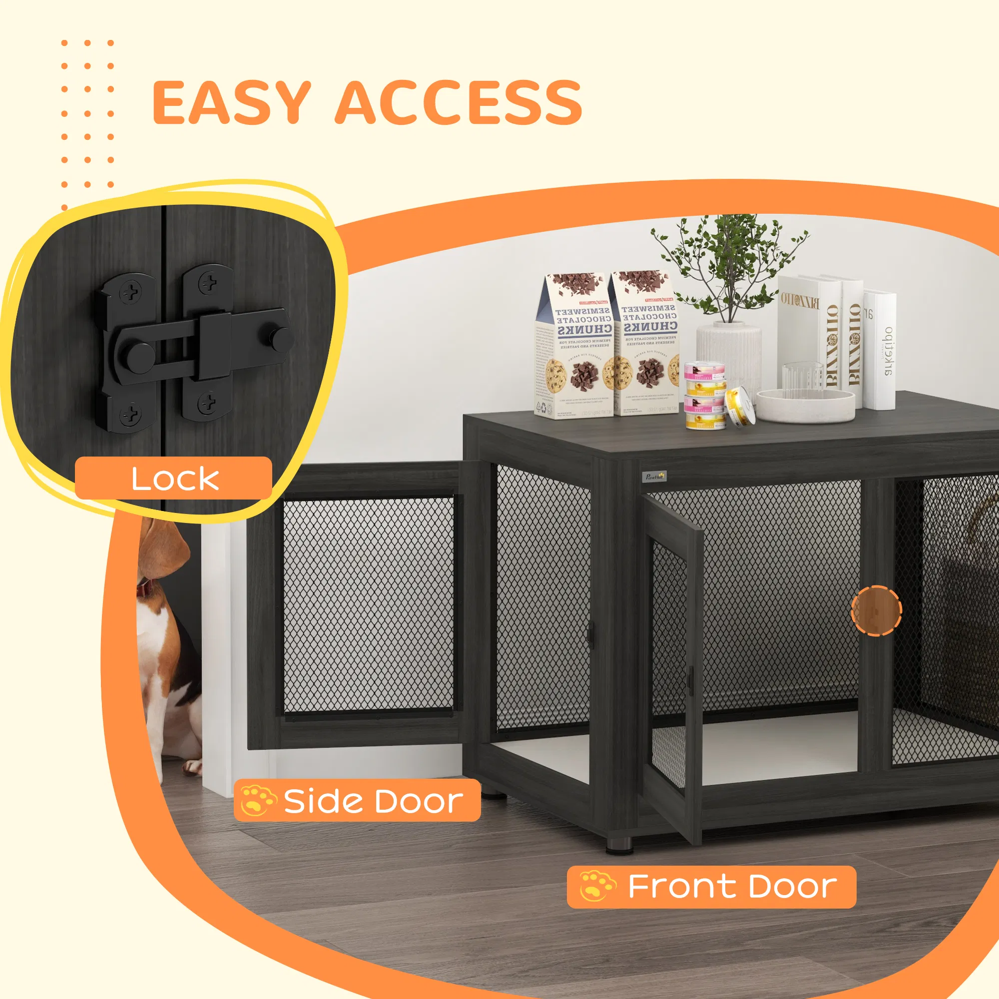 Pet Crate End Table with Water-resistant Cushion or Large Medium Dogs, Black — image 2