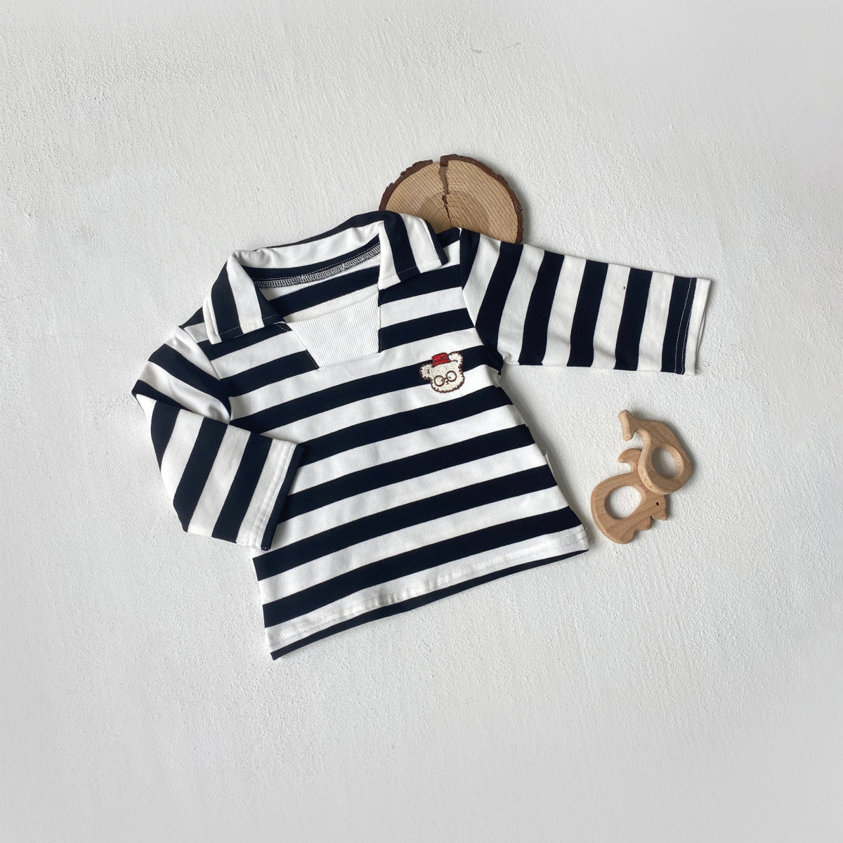 Kids' Stripe Embroidered Bear Shirt Long Sleeve T-Shirt — image 7