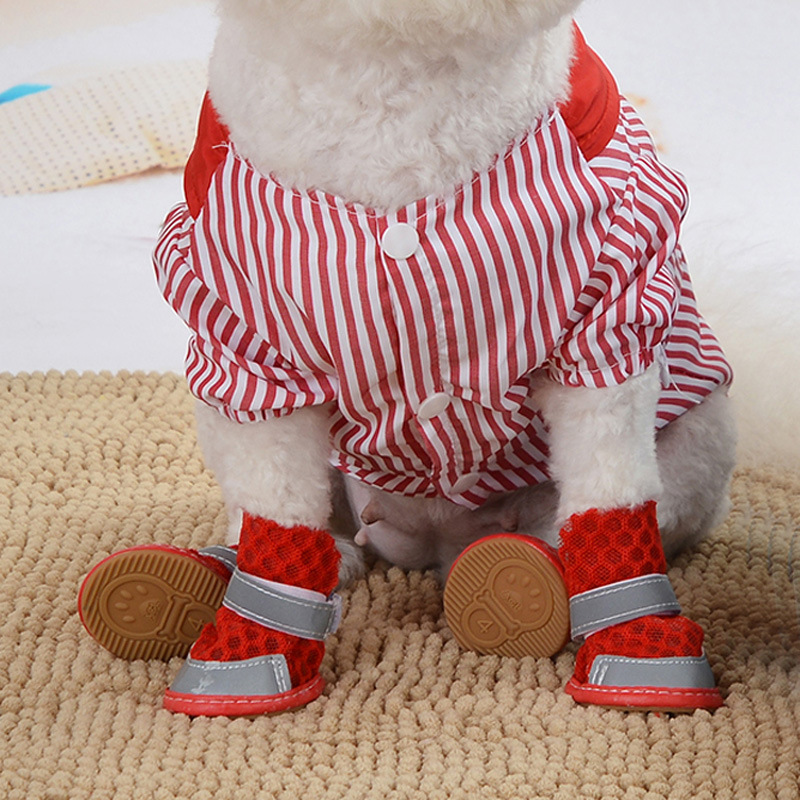Summer Breathable Non-Slip Pet Shoes Reflective Mesh Hollowed Out Comfortable Than Bear Small Dog Foot Cover Dog Supplies — image 4