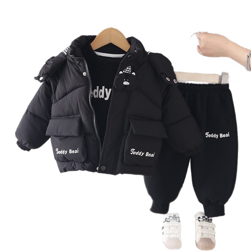 Boys Winter Fleece Lined Thickened Cotton Jacket Three-Piece Set with Cute Bear Head Pattern — image 6