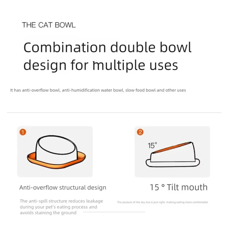 15° Tilted Cat Bowl Stainless Steel Neck Protection Anti Slip Plastic Base Pet Food Water Feeder Bowl For Cats Kitten — image 3