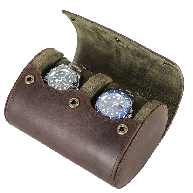 Vintage Crazy Horse Leather Mechanical Watch Box, 2-Piece Set, Handmade Portable Travel Leather Watch Case — image 4