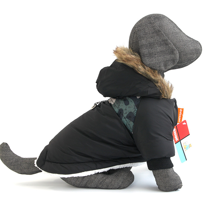 Dog Autumn And Winter Clothes Pet Vest Hoodie Two-Legged Plush Jacket Warm Coat Leash Clothes — image 2