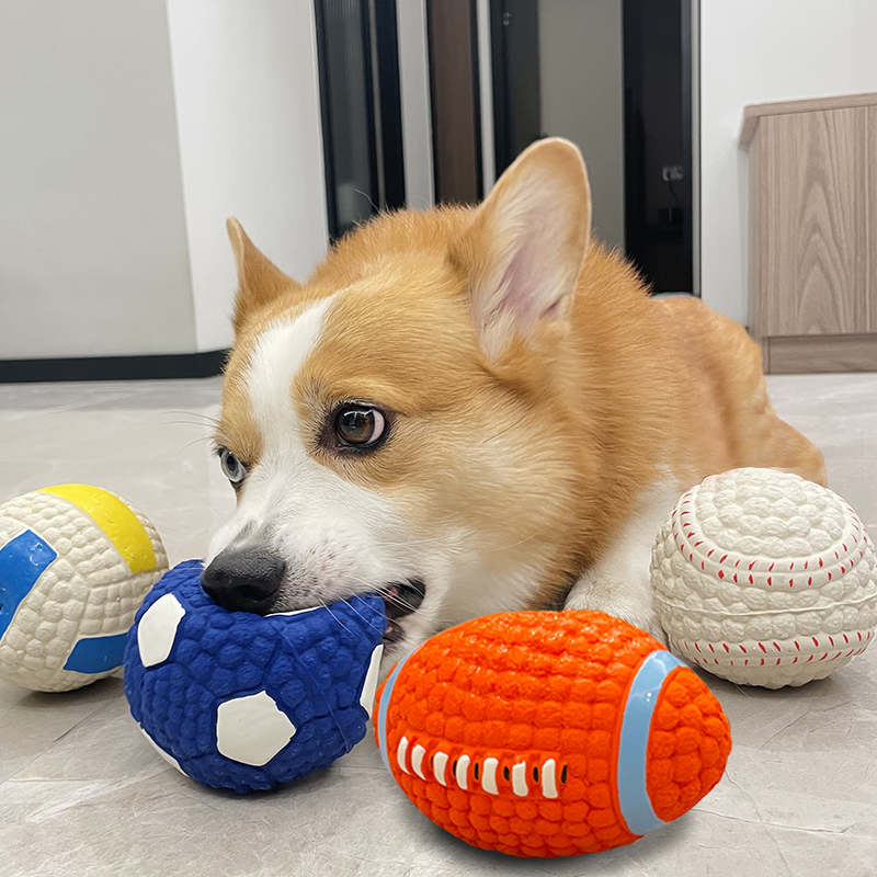 Pelota de Fútbol Rugby con Sonido para Limpiar Dientes, Textura Espesa y Resistente para Perros Grandes Juguetes de Látex — imagen 2