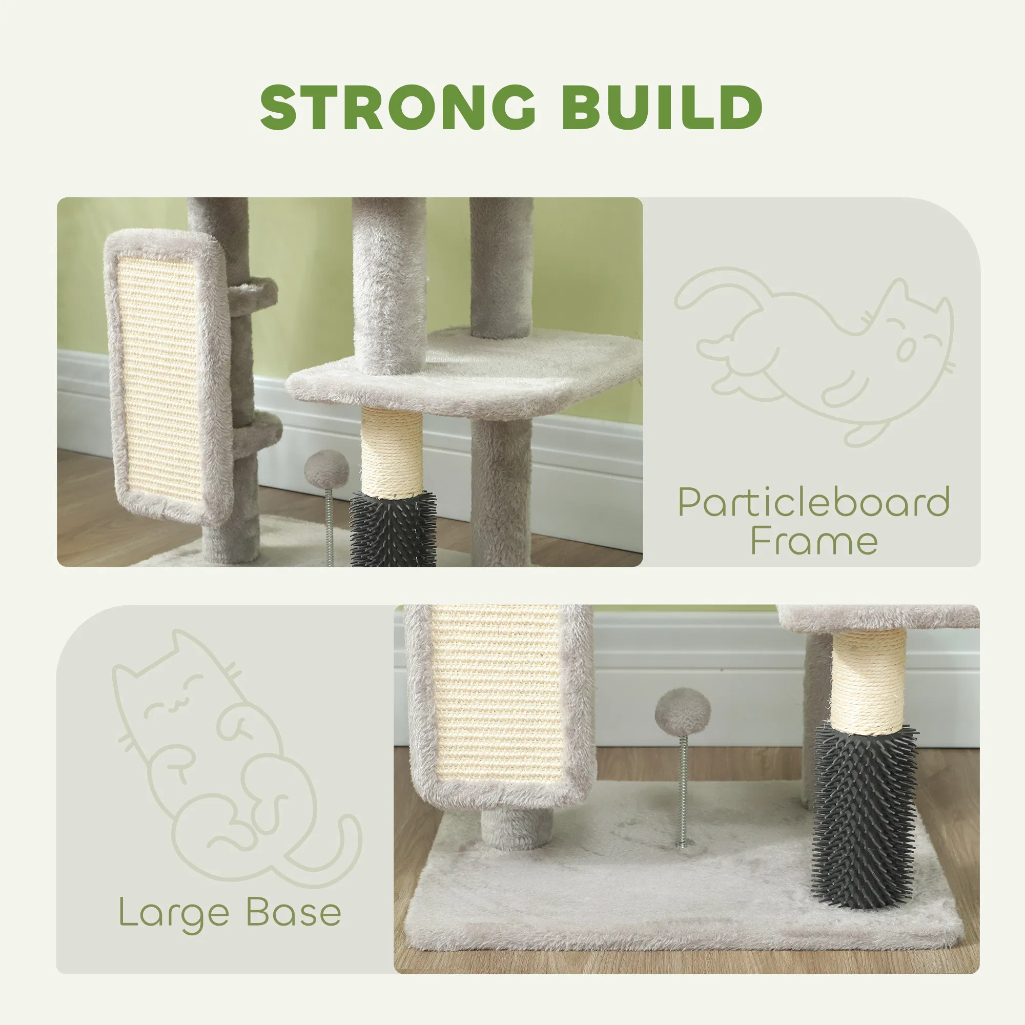 Cat Tree with Scratching Posts, Cat Bed, Condo, Grooming Brush, Jumping Platforms, Toy Balls, Anti-tip Kit — image 5