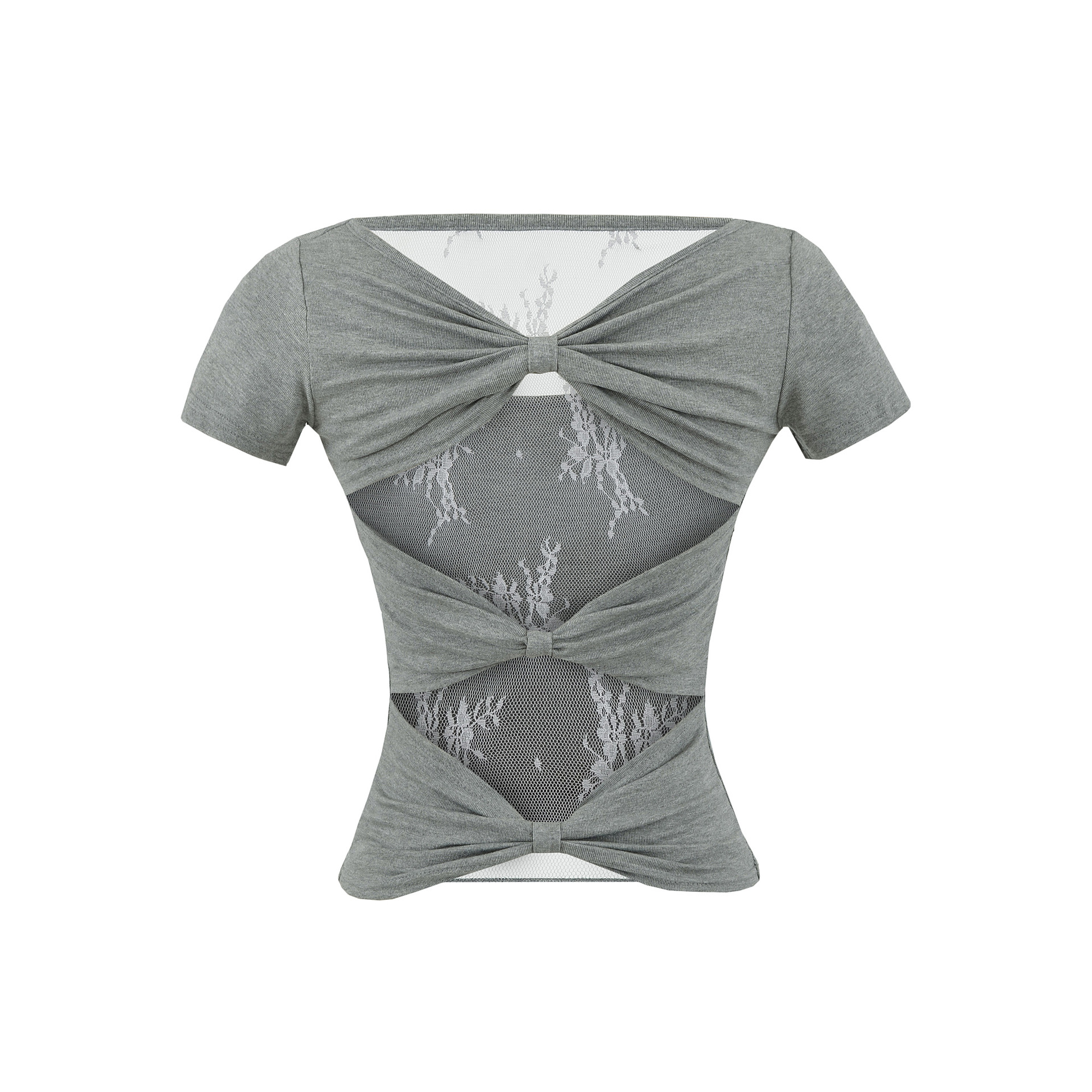 Ballet-style Girl Back Butterfly Knot Crop Top, Sexy Hollow-out Design Short Sleeve T-Shirt — image 4