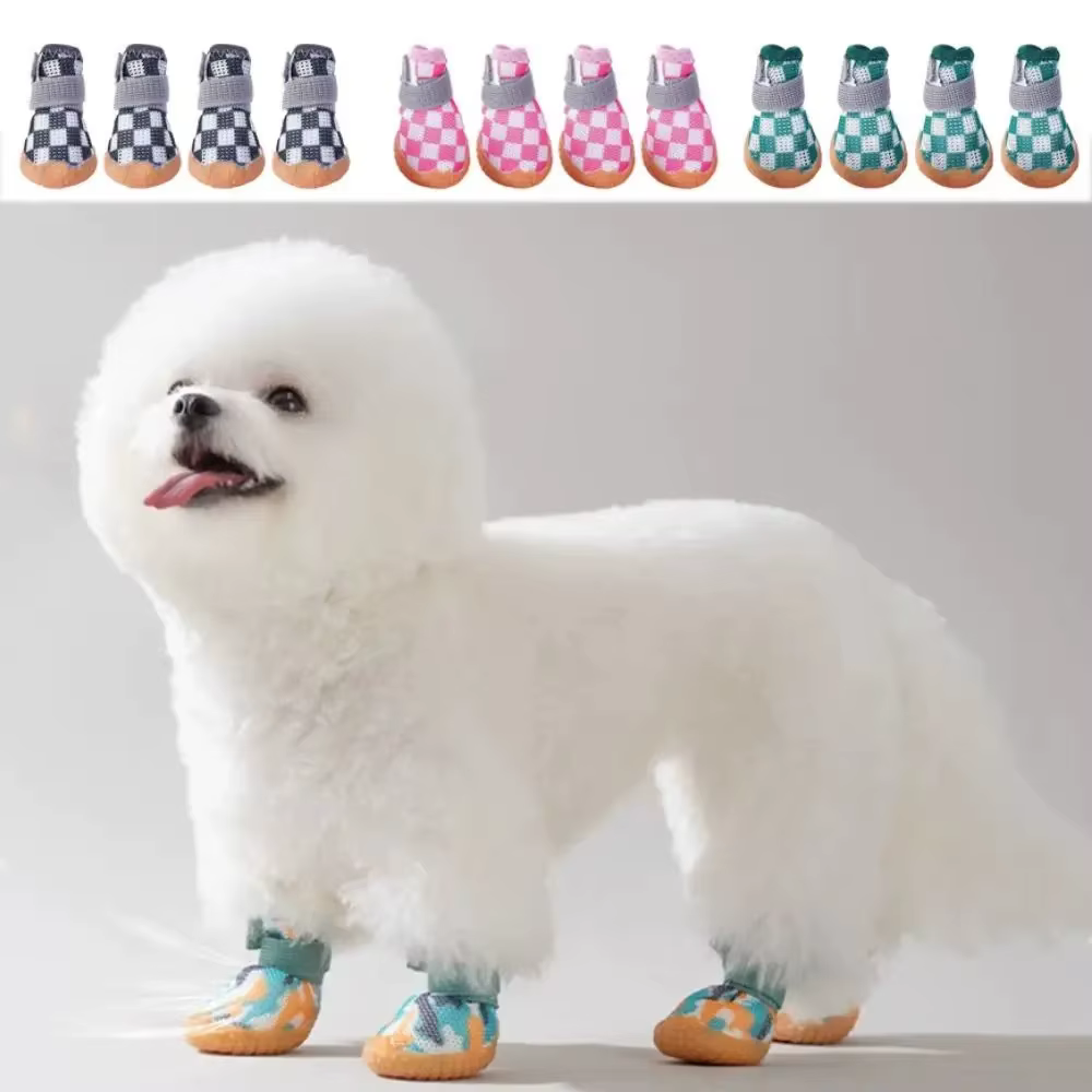 Set de 4 Piezas de Zapatos para Perro, Transpirables, Antideslizantes y Resistentes al Desgaste, Botas de Malla Hueca, Zapatos Suaves de Malla para Cachorros, Protectores de Patas — imagen 2