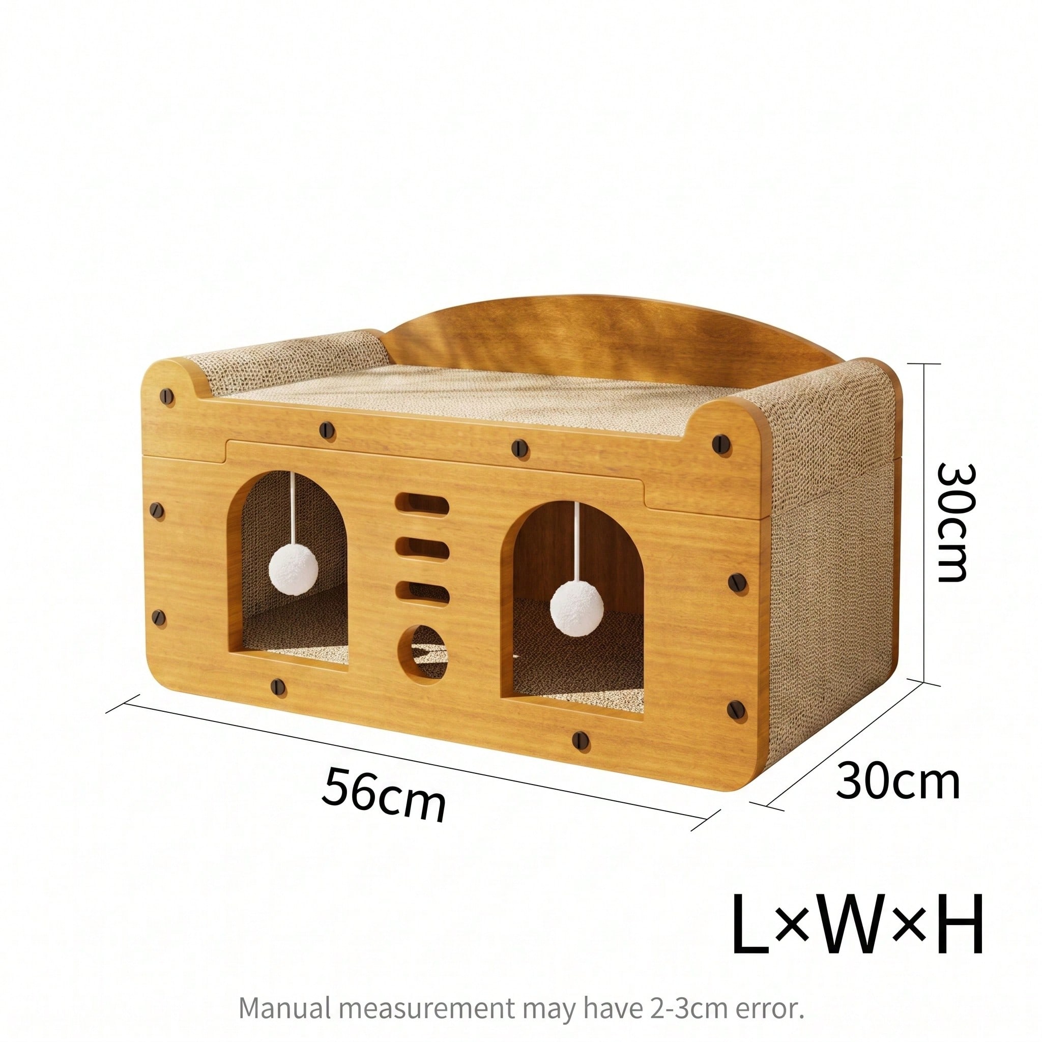 Casa de Gato Multiestilo con Dos Capas: 2 Niveles Grande para Perros y Gatos con Cartón Corrugado, Bolas Suspensas Interactivas y Soporte Cervical Ergonómico para Hogares con Muebles — imagen 8