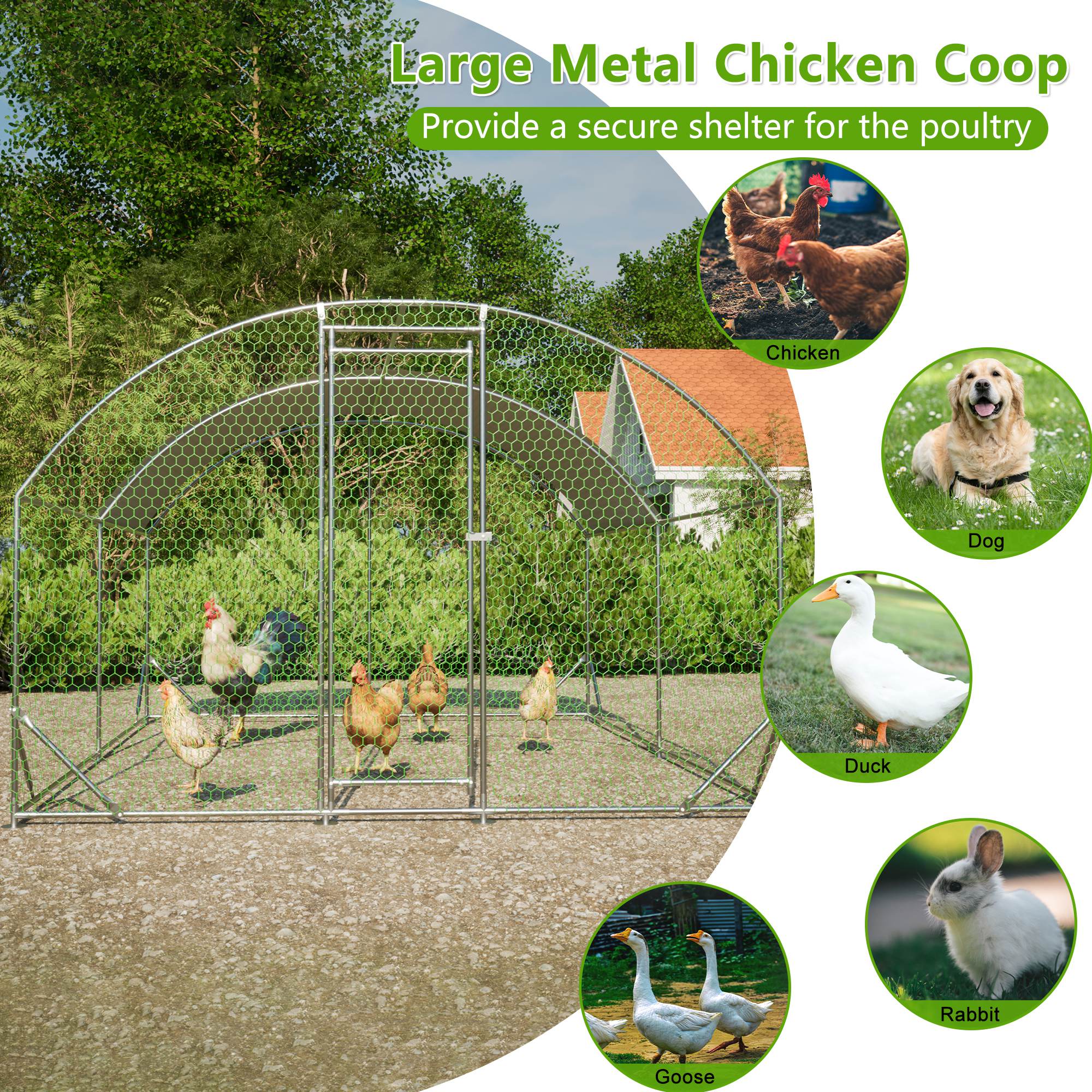 Large Chicken Coop Metal Chicken Run With Waterproof And Anti-UV Cover, Dome Shaped Walk-in Fence Cage Hen House For Outdoor And Yard Farm Use, 9.84 X 13.12 X 6.56 Ft — imagen 3