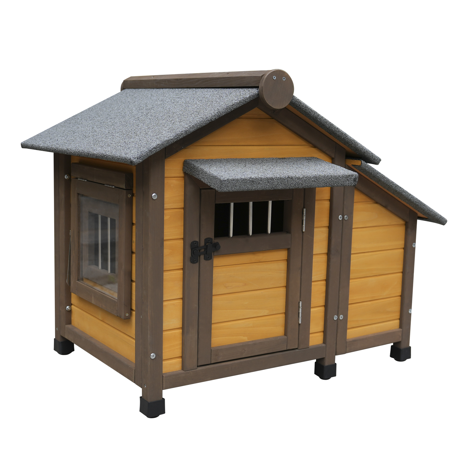 Solid Wood Dog House, Cozy Outdoor Shelter For Medium & Small Dogs With Lockable Ventilated Door, Waterproof Insulated Felt Roof & Charming Design — image 1