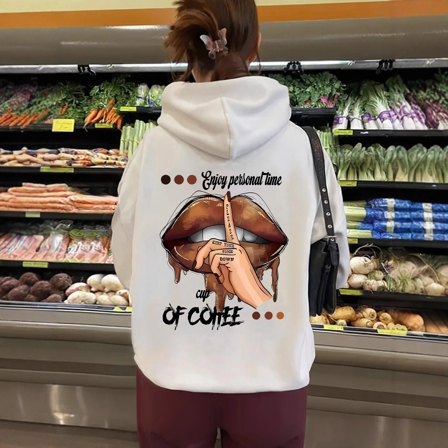 Women's Hooded Long Sleeve Fleece Sweatshirt with Kangaroo Pocket and Print Design — image 5