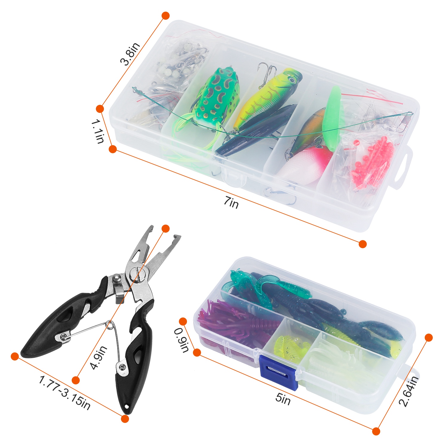 Kit de Pesca con 383 Piezas de Señuelos en Caja de Aparejos, Señuelos Animados para Róbalo, Crankbaits, Spinnerbaits, Gusanos de Plástico Blando, para Agua Salada y Dulce — imagen 7