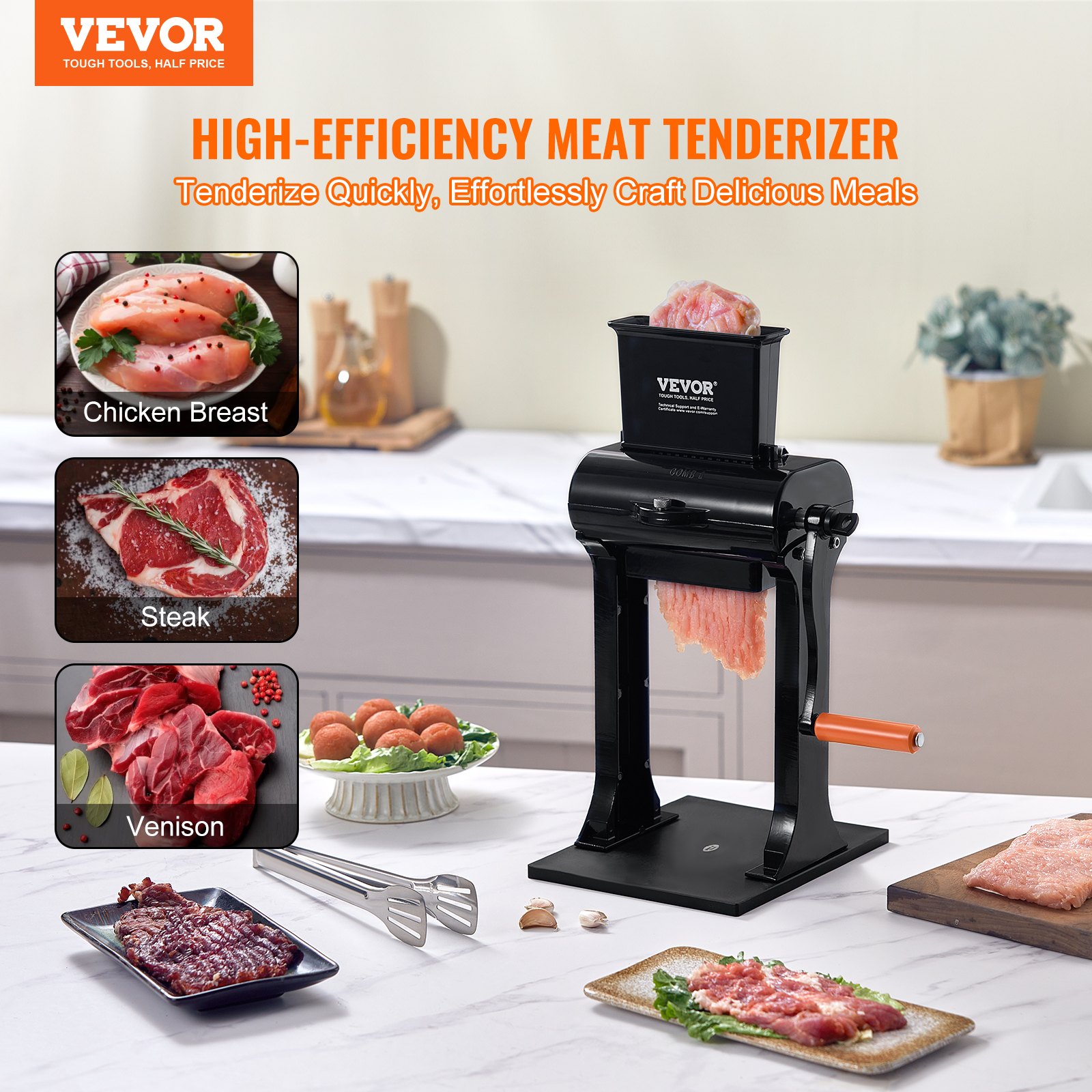 Tenderizador de Carne Comercial, Acero Inoxidable Pesado para Tenderizar Carne con Mano, Operación Manual Rápida y Fácil para Cocina, Puerto de Alimentación 1.75 m para Carne de Ternera, Pavo, Pollo, Cerdo, Bistec y Pescado — imagen 4