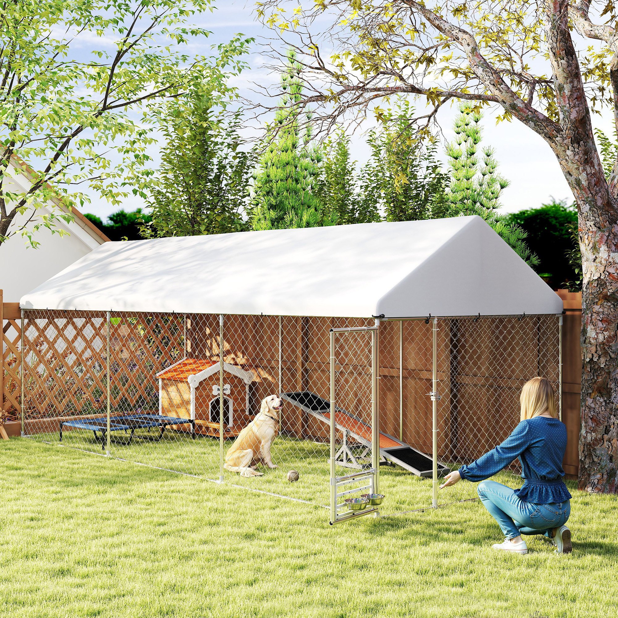 Outdoor Dog Kennel w/ Adjustable & Rotatable Bowl Rack, Waterproof UV-Resistant Cover, Secure Lock, 19.7 x 7.5 x 7.5 — imagen 5