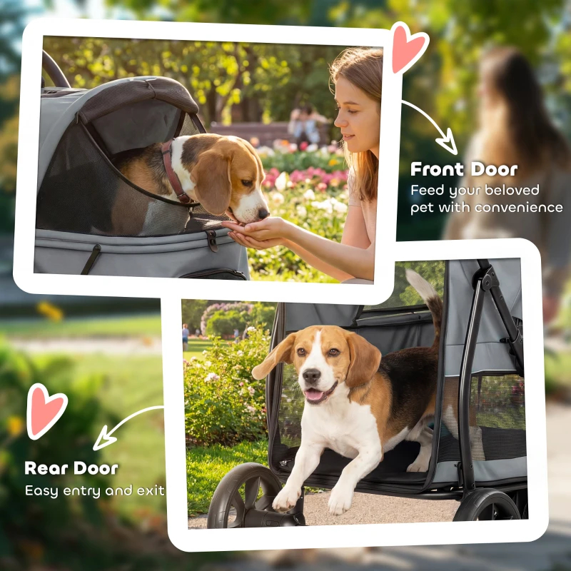 Carrito De 3 Ruedas Para Perros Con Plegado Fácil, Ventilación, Malla Y Almohada Lavable, Para Perros Medianos, Gris — imagen 2