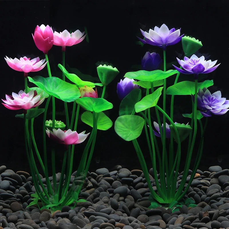 Aquarium Artificial Lotus Plants Decoration Fish Tank Landscaping Water Grass Ornaments Aquatic Simulated Flower Plant Supplies — image 1